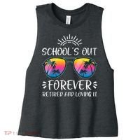 Schools Out Forever Retired Loving It Summer Teacher Student Women's Racerback Cropped Tank thumb 0