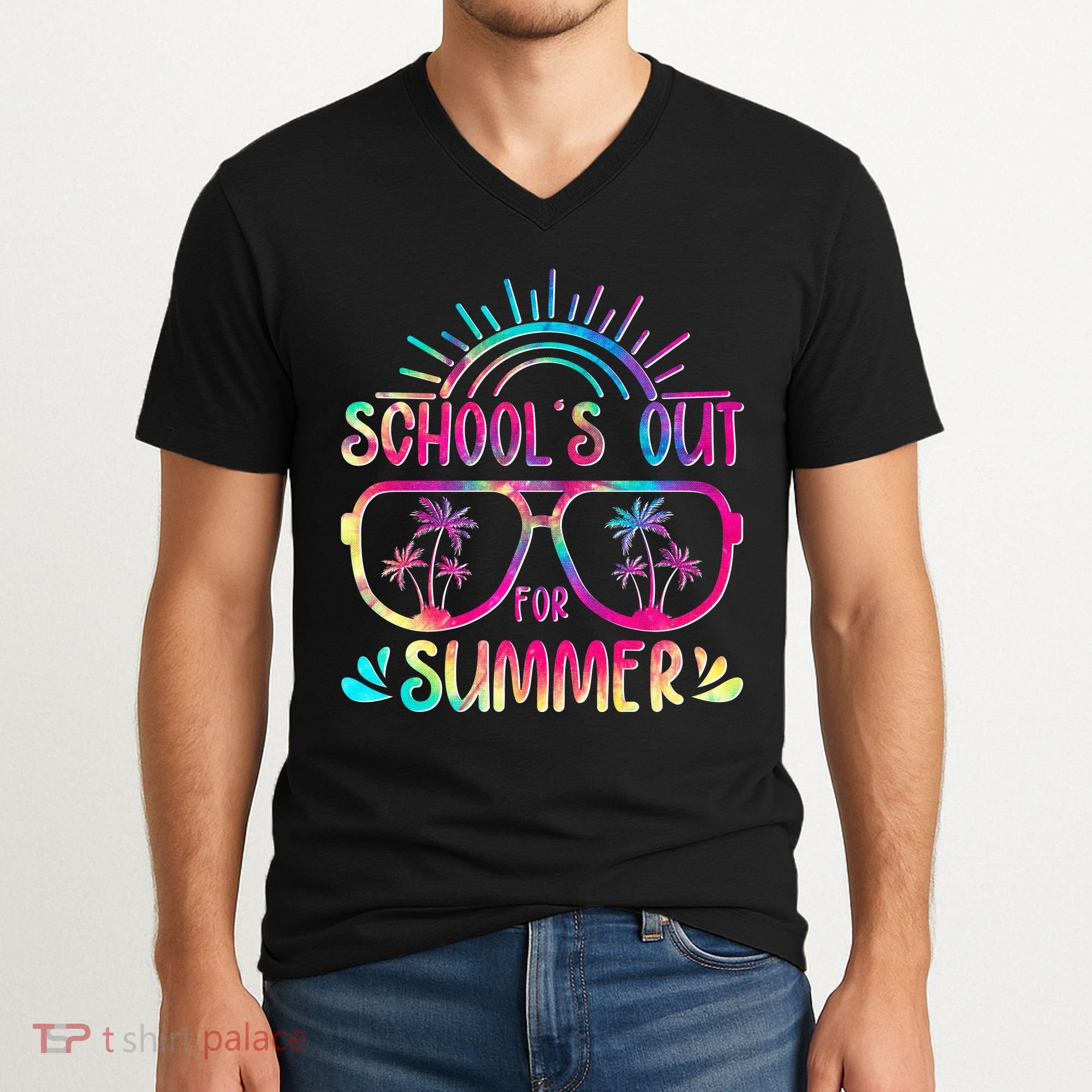 School's Out For Summer Tie Dye V-Neck T-Shirt