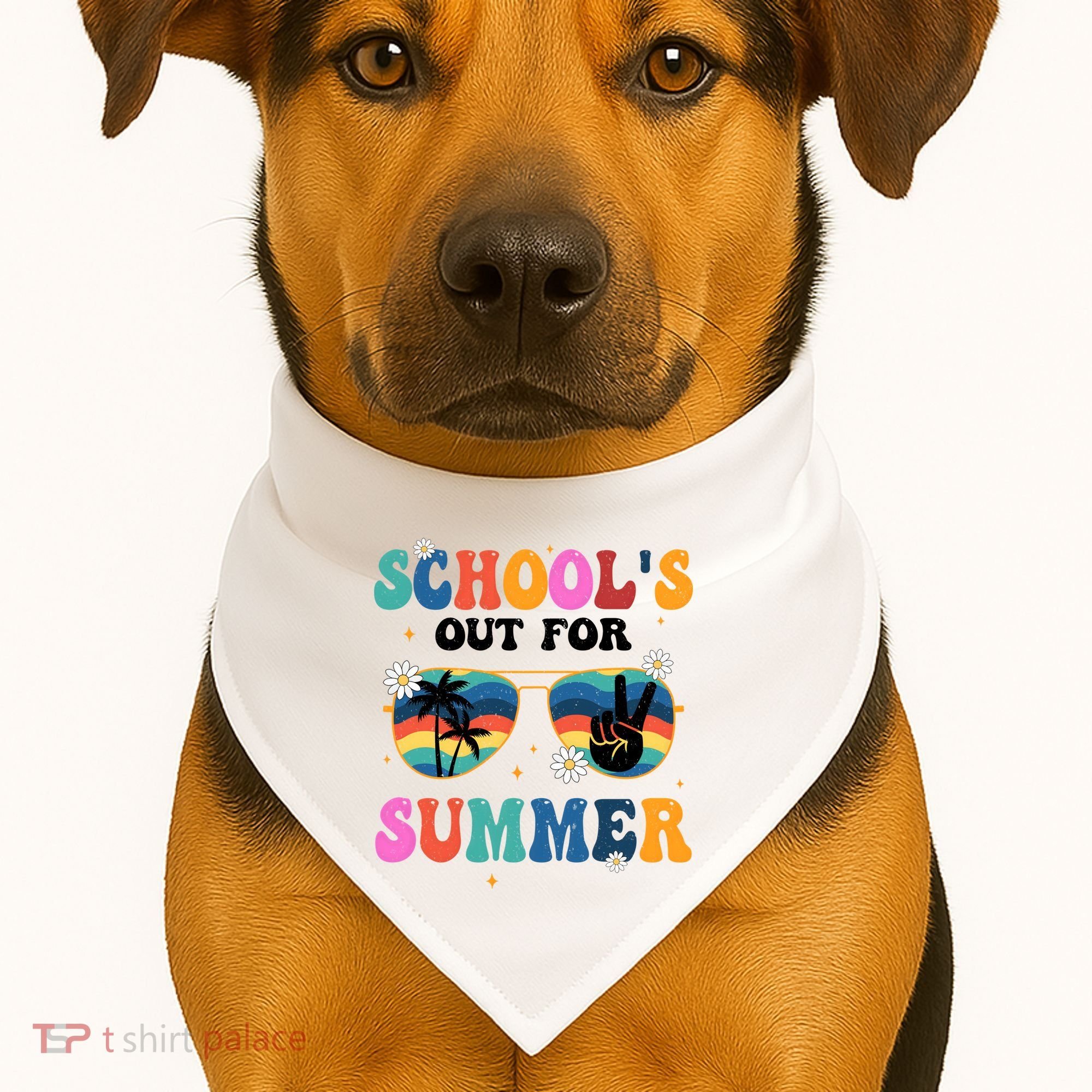 Schools Out For Summer Hippie Retro USA-Made Doggie Bandana