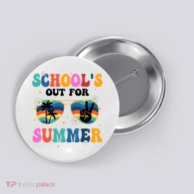 Schools Out For Summer Hippie Retro Button