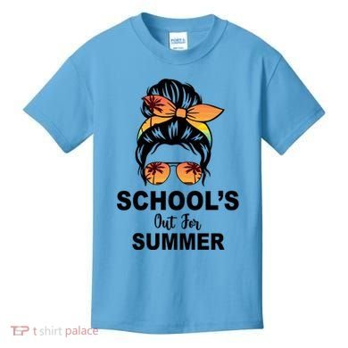 Schools Out For Summer Female Bun Sunglass Kids T-Shirt