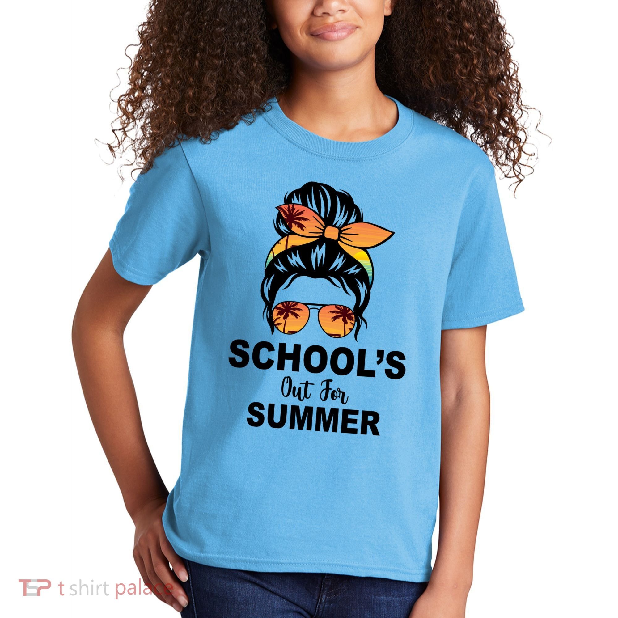 Schools Out For Summer Female Bun Sunglass Kids T-Shirt