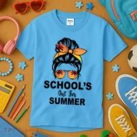 Schools Out For Summer Female Bun Sunglass Kids T-Shirt thumb 3
