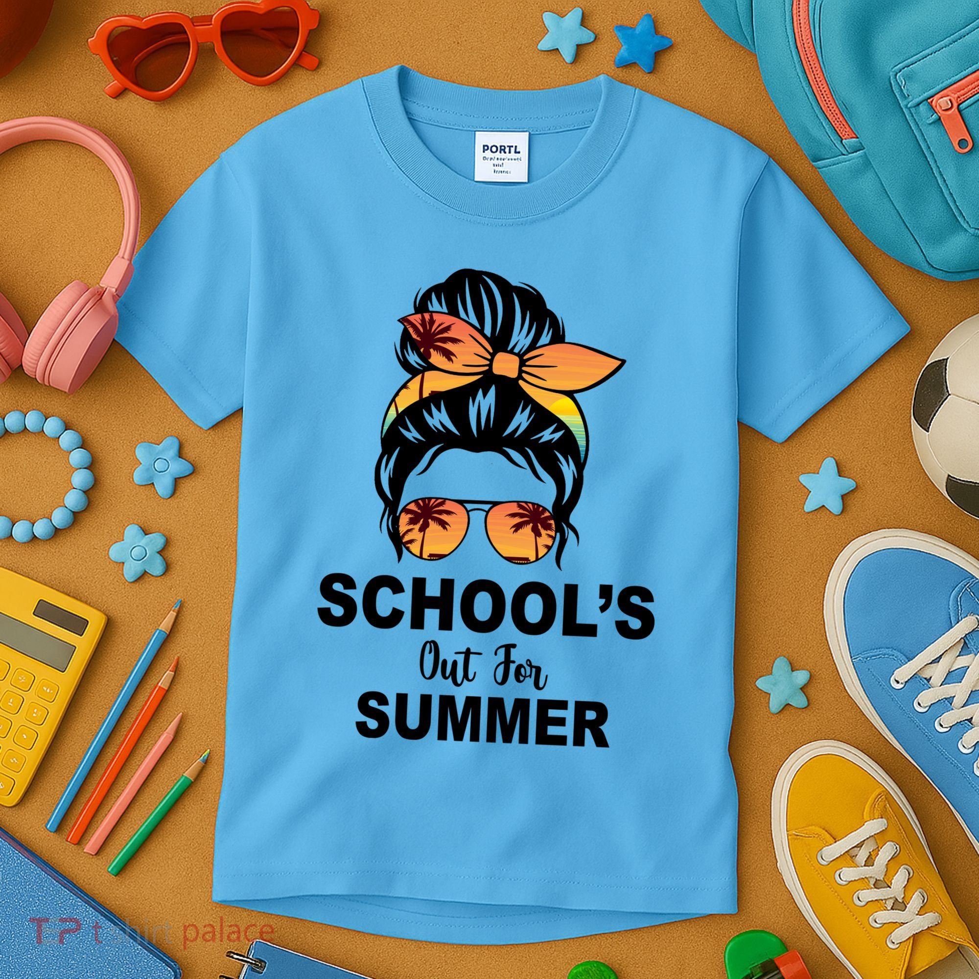 Schools Out For Summer Female Bun Sunglass Kids T-Shirt