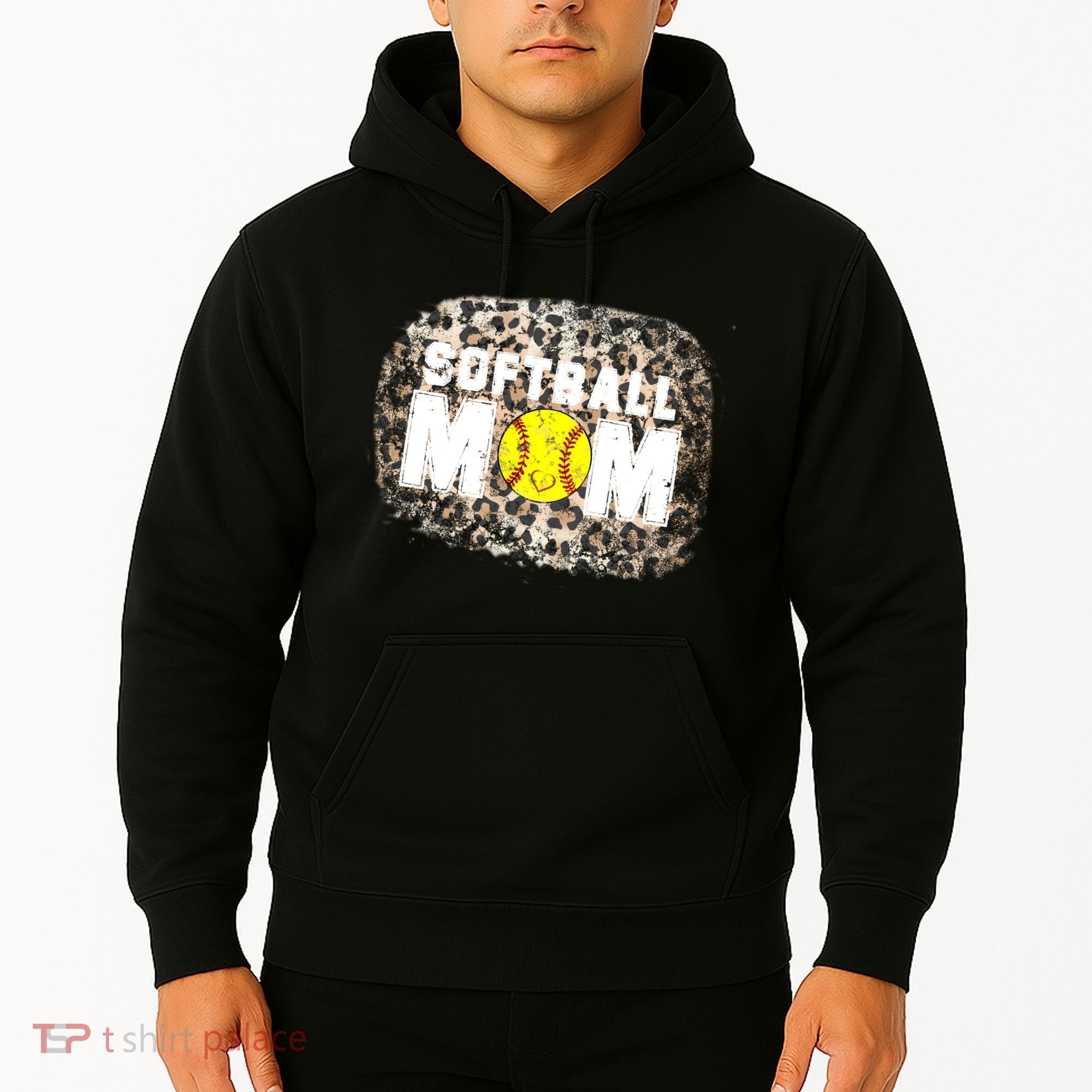 Softball Mom leopard Background Hoodie