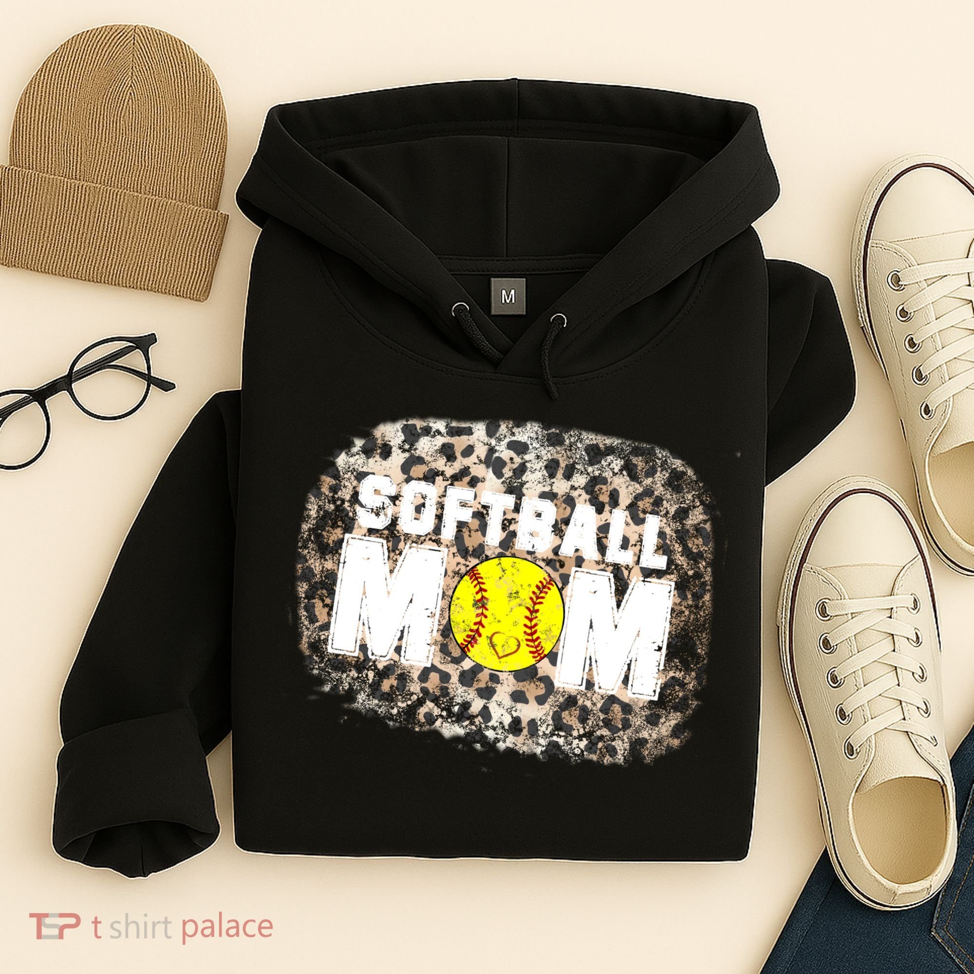Softball Mom leopard Background Hoodie