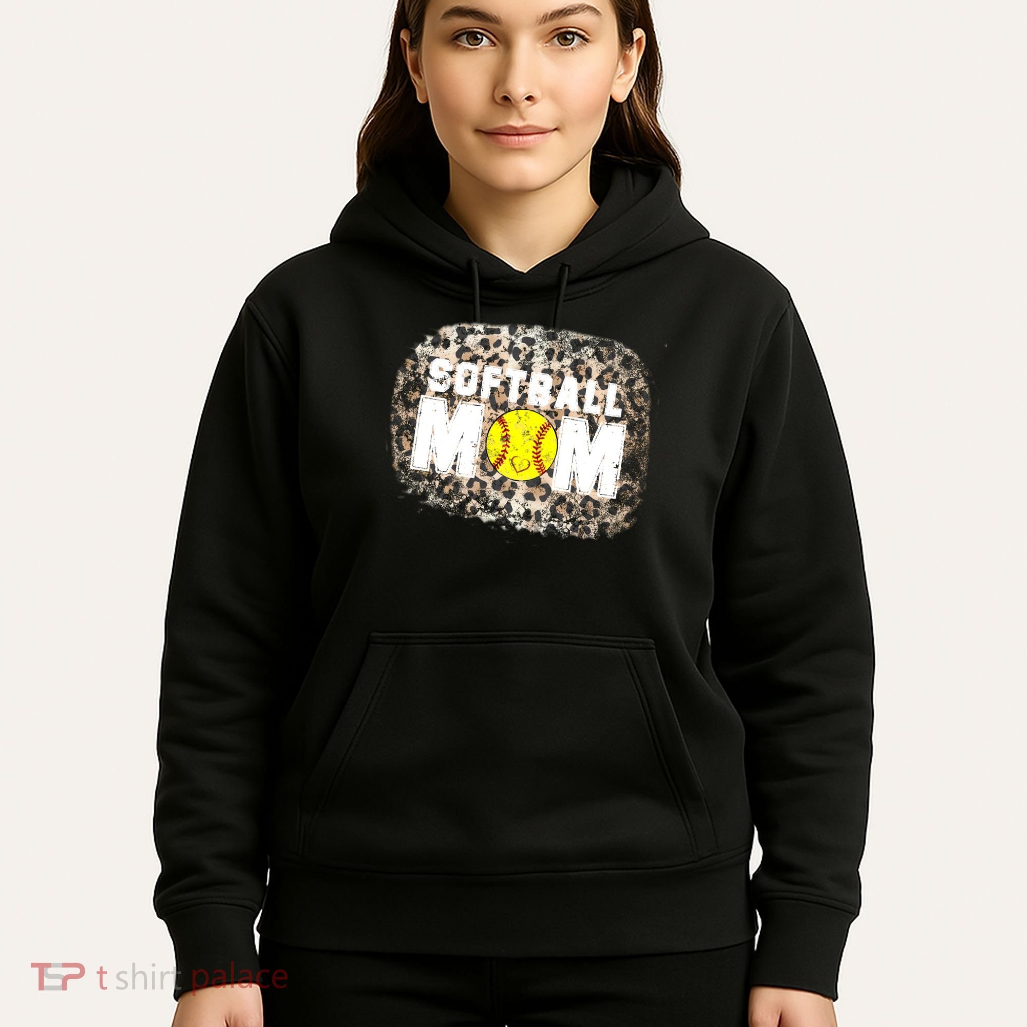 Softball Mom leopard Background Hoodie