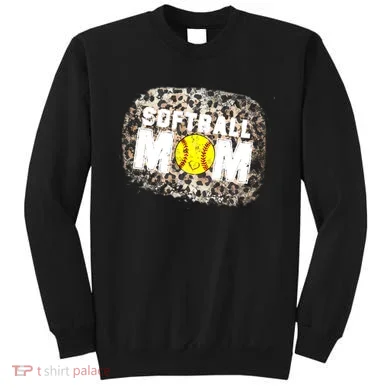 Softball Mom leopard Background Sweatshirt