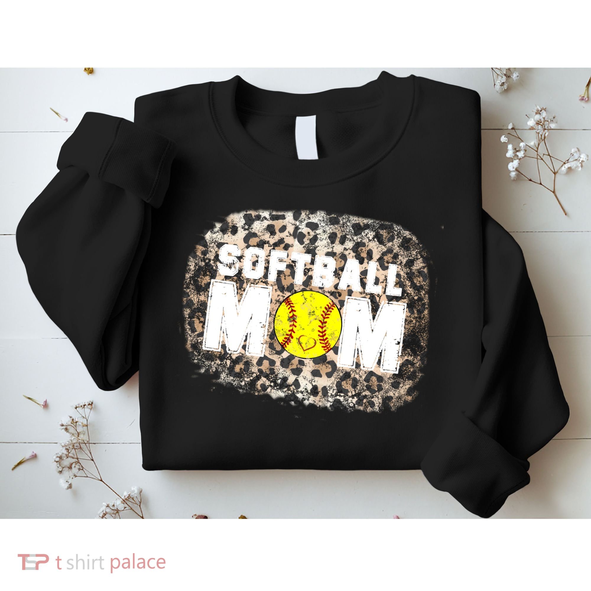 Softball Mom leopard Background Sweatshirt