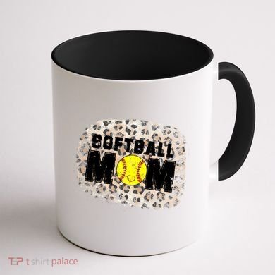 Softball Mom leopard Background Coffee Mug back