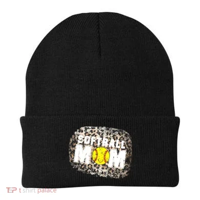 Softball Mom leopard Background Beanie