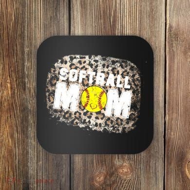 Softball Mom leopard Background Coaster