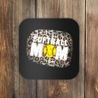 Softball Mom leopard Background Coaster thumb 0