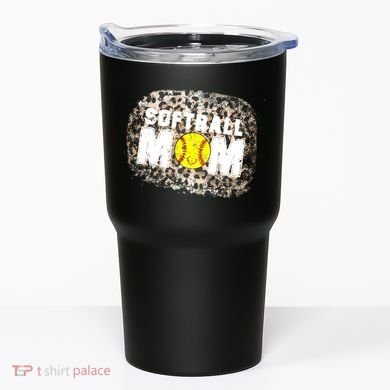 Softball Mom leopard Background Tumbler