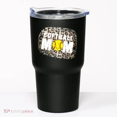 Softball Mom leopard Background Tumbler