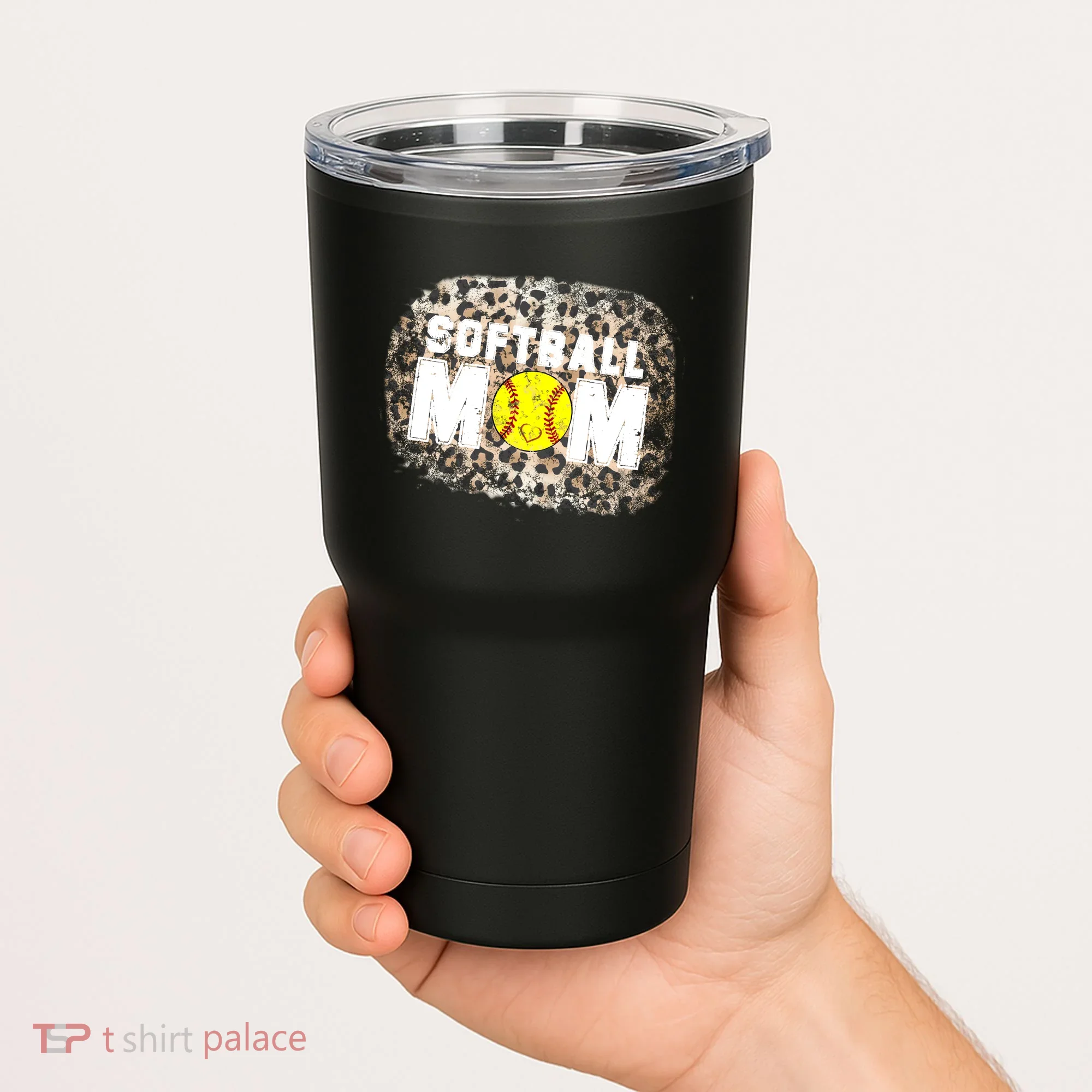 Softball Mom leopard Background Tumbler