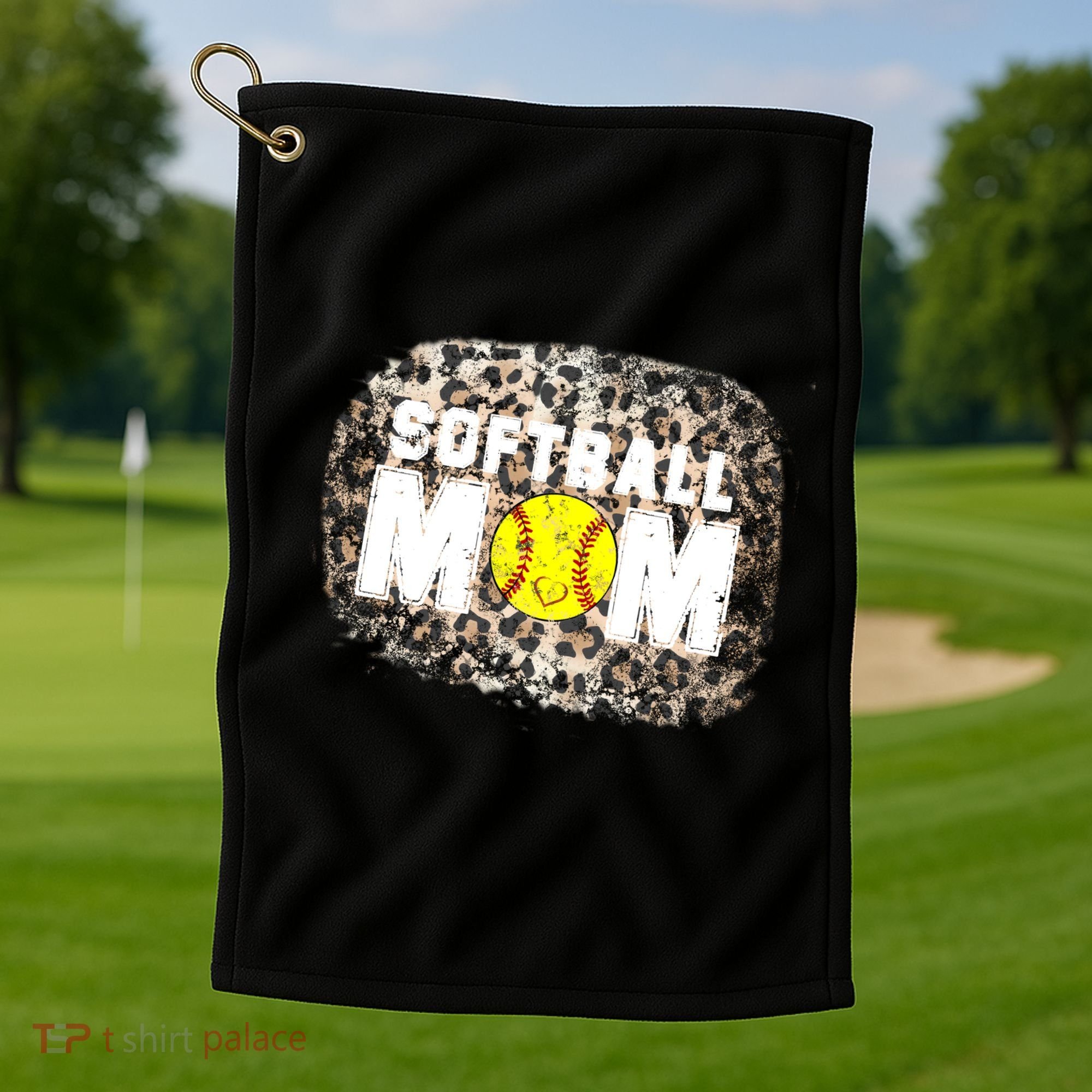 Softball Mom leopard Background Golf Towel