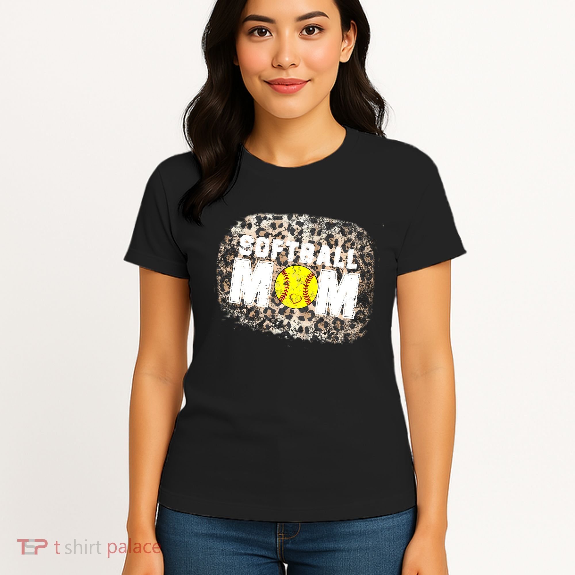 Softball Mom leopard Background Women's T-Shirt