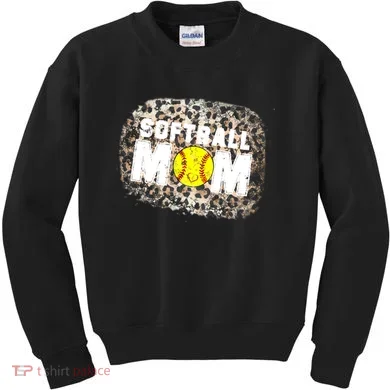 Softball Mom leopard Background Kids Sweatshirt