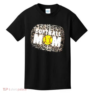 Softball Mom leopard Background Kids T-Shirt