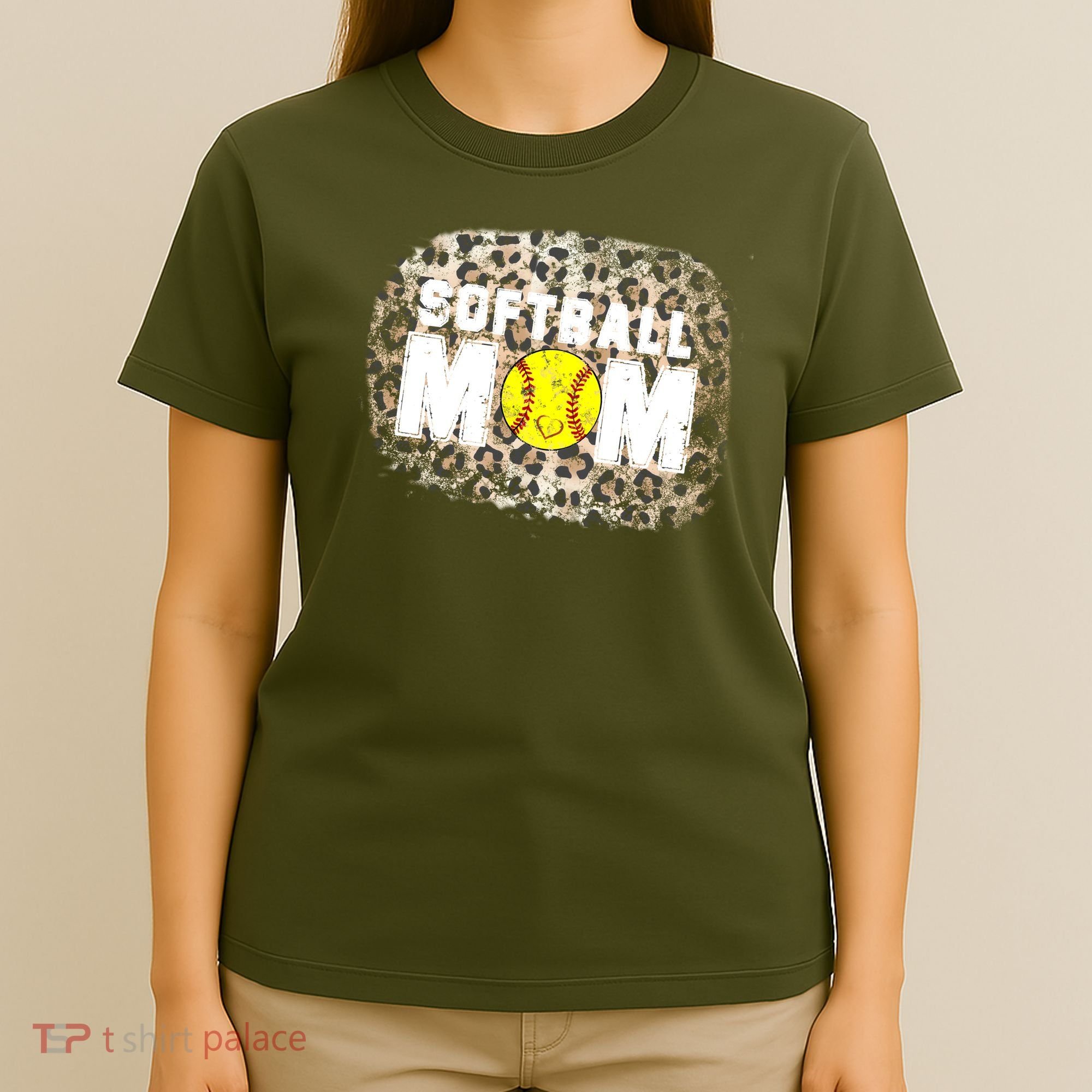 Softball Mom leopard Background T-Shirt