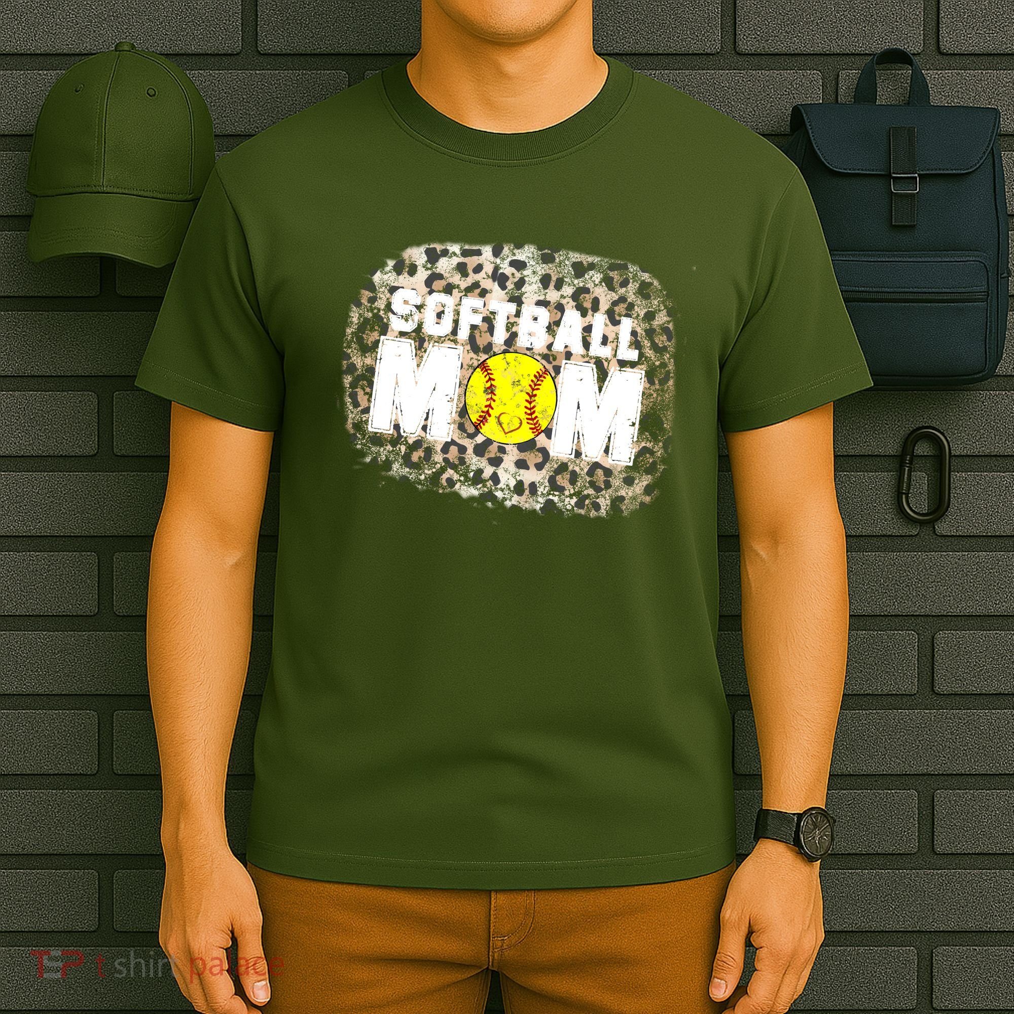 Softball Mom leopard Background T-Shirt