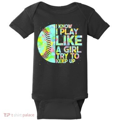 Softball Play Like A Girl Baby Bodysuit