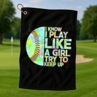 Softball Play Like A Girl Golf Towel thumb 1