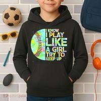 Softball Play Like A Girl Kids Hoodie thumb 2