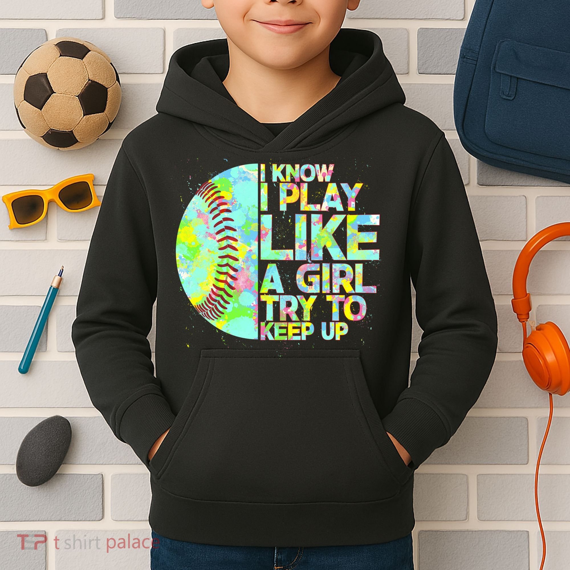 Softball Play Like A Girl Kids Hoodie
