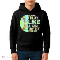 Softball Play Like A Girl Kids Hoodie thumb 4