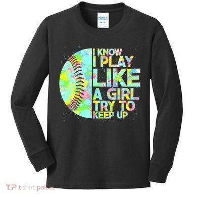 Softball Play Like A Girl Kids Long Sleeve Shirt
