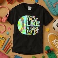 Softball Play Like A Girl Kids T-Shirt thumb 3