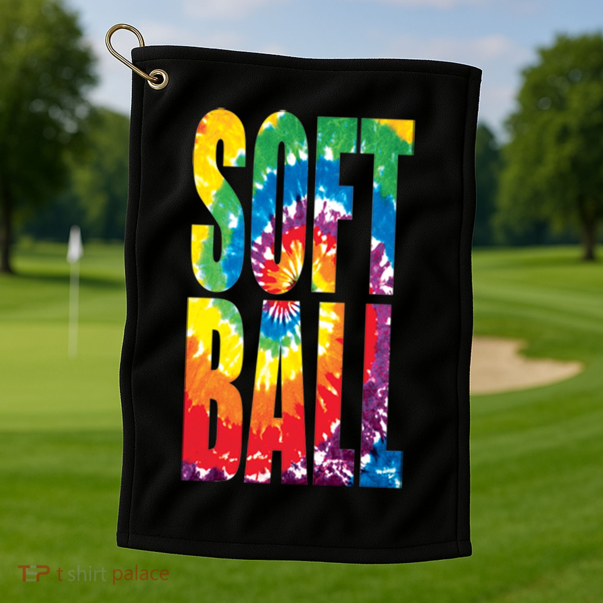 Softball Retro Tie Dye Golf Towel