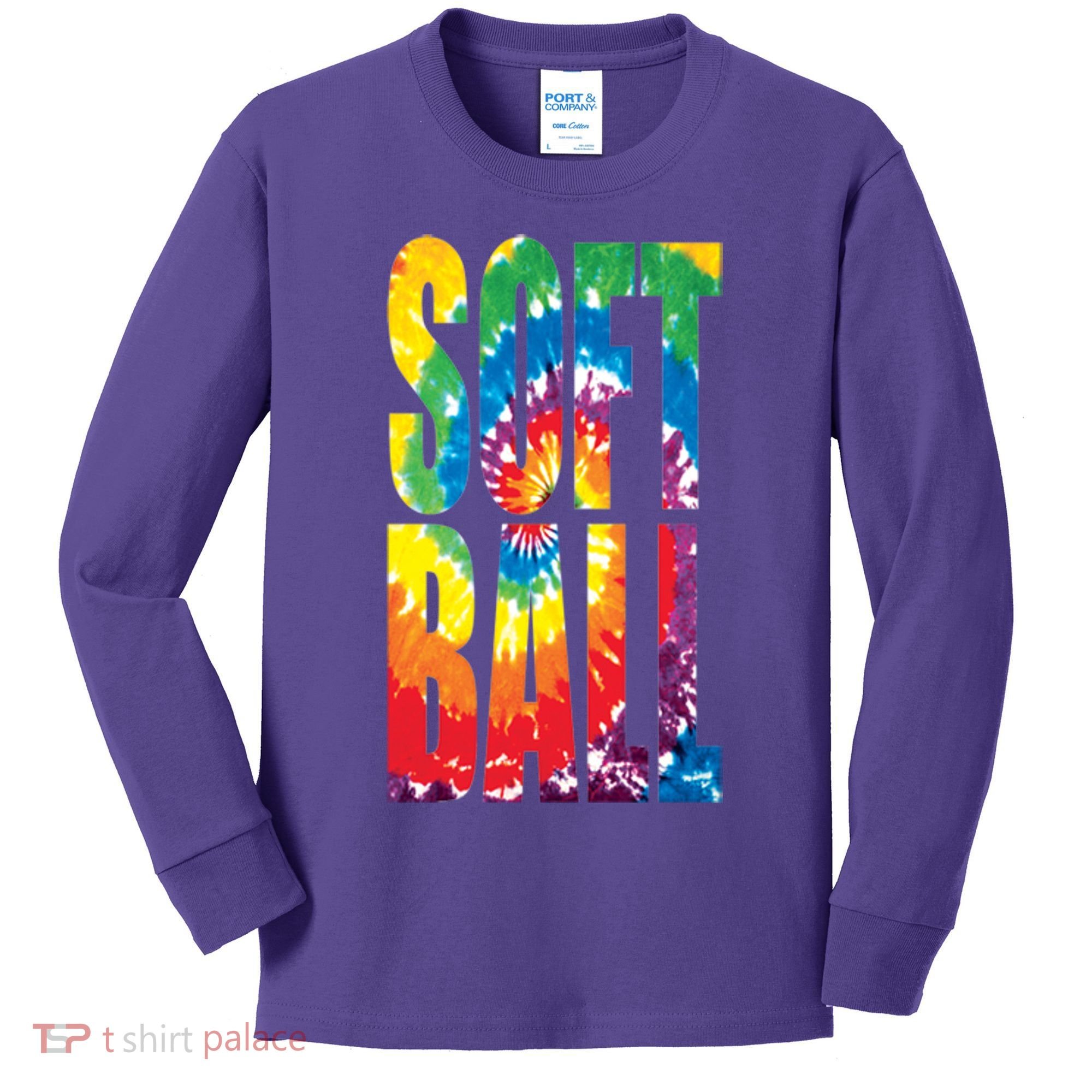 Softball Retro Tie Dye Kids Long Sleeve Shirt