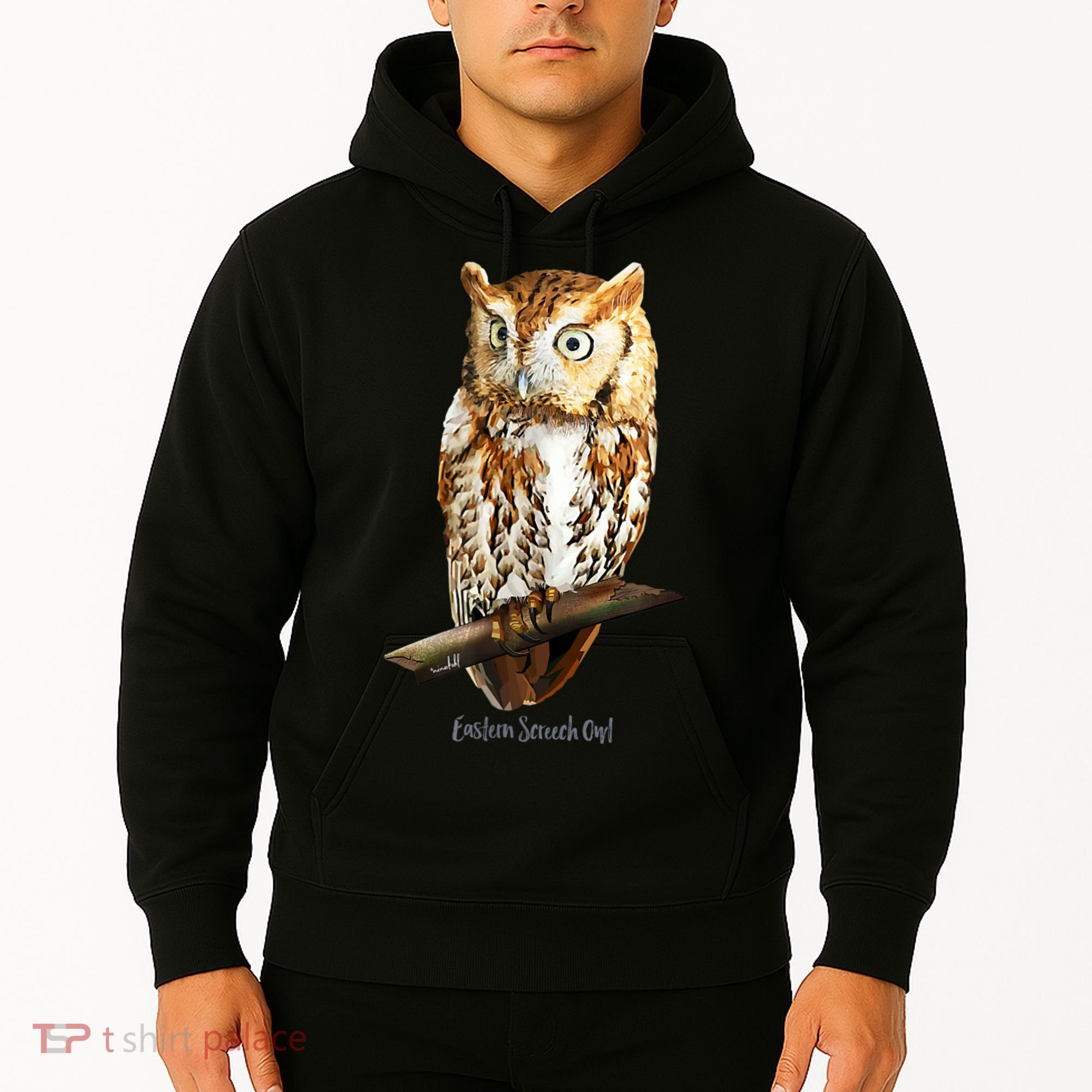 Screech Owl Graphic Birder Wildlife Bird Watching Hoodie