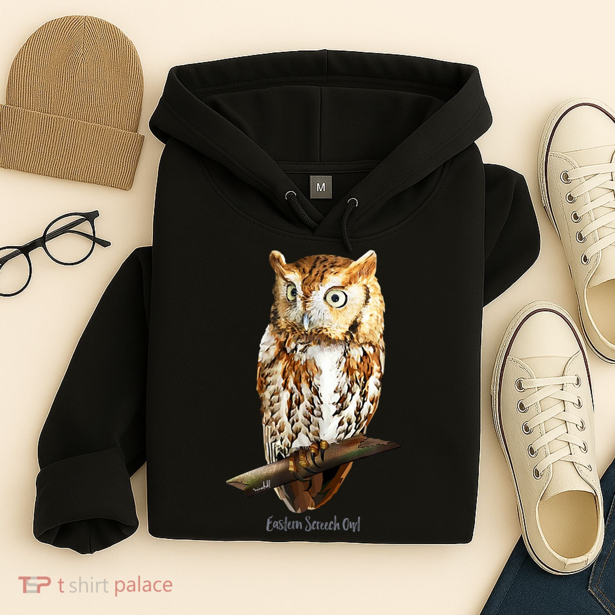 Screech Owl Graphic Birder Wildlife Bird Watching Hoodie