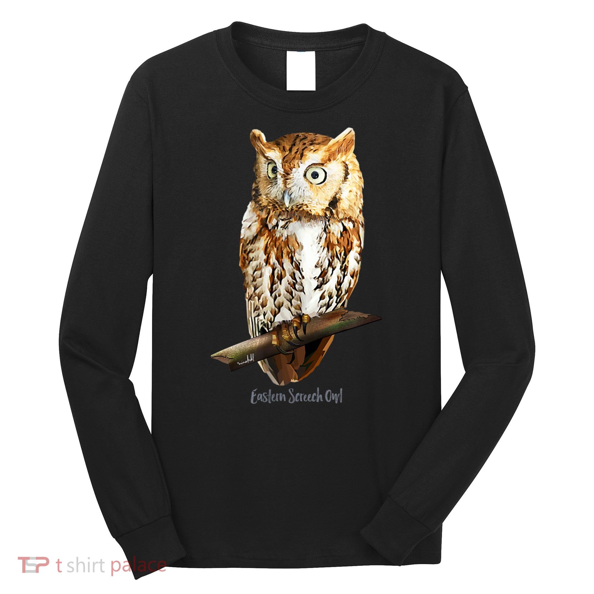 Screech Owl Graphic Birder Wildlife Bird Watching Long Sleeve Shirt