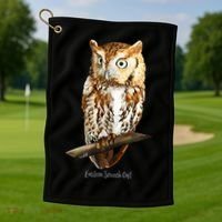 Screech Owl Graphic Birder Wildlife Bird Watching Golf Towel thumb 1