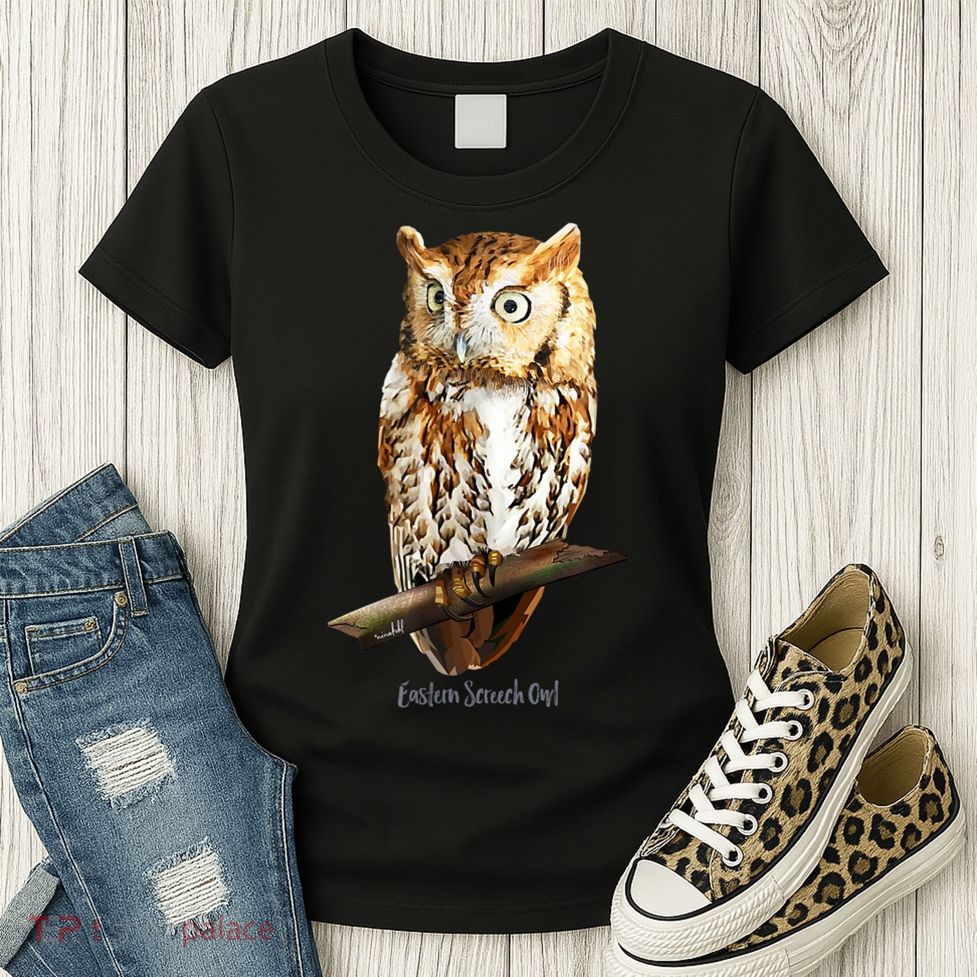 Screech Owl Graphic Birder Wildlife Bird Watching Women's T-Shirt