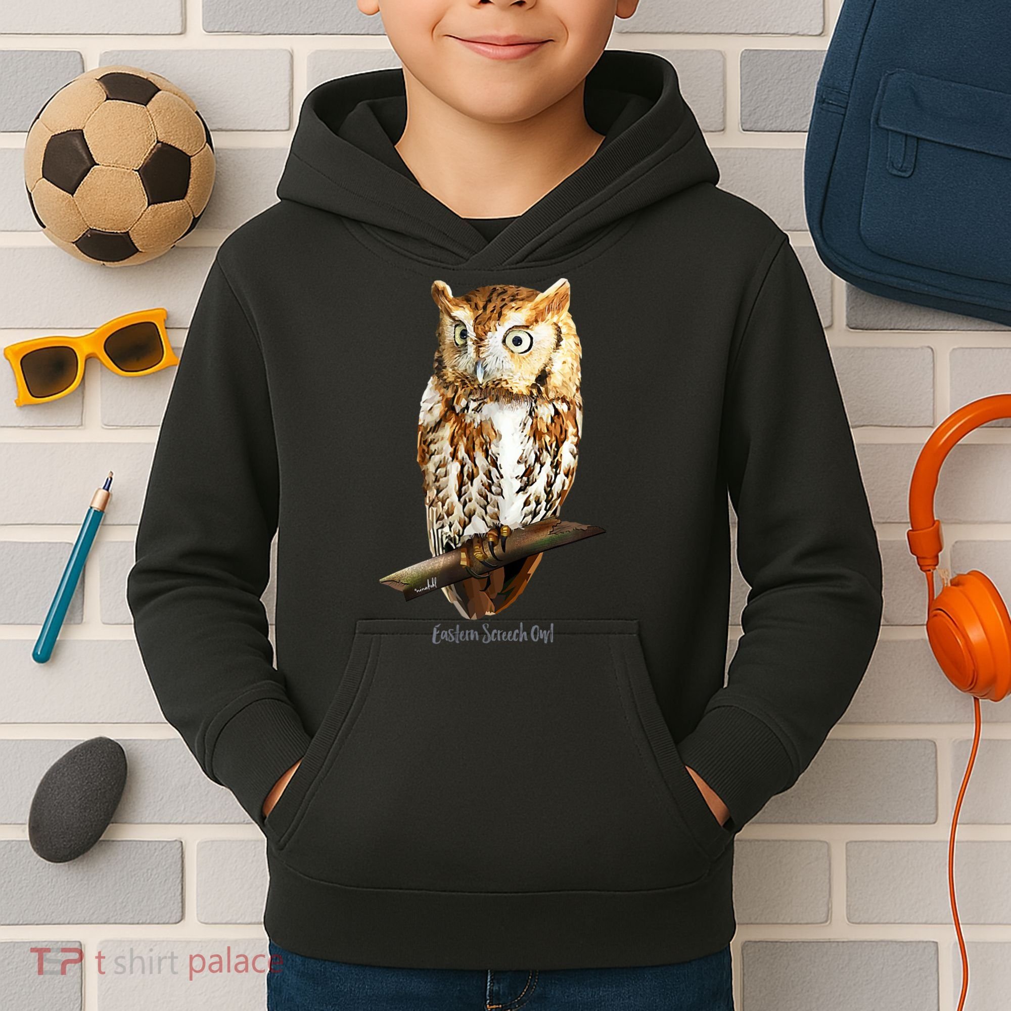 Screech Owl Graphic Birder Wildlife Bird Watching Kids Hoodie