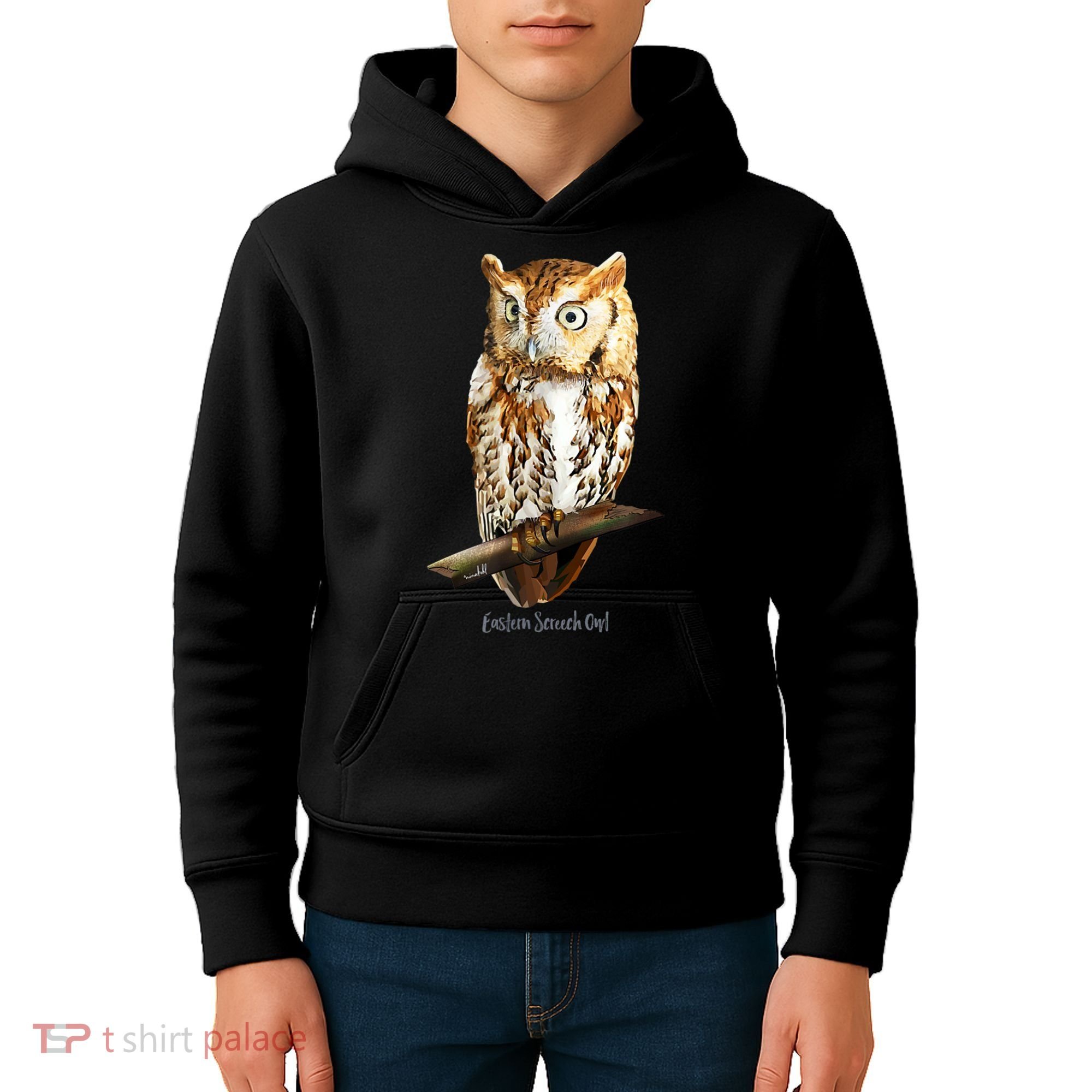 Screech Owl Graphic Birder Wildlife Bird Watching Kids Hoodie