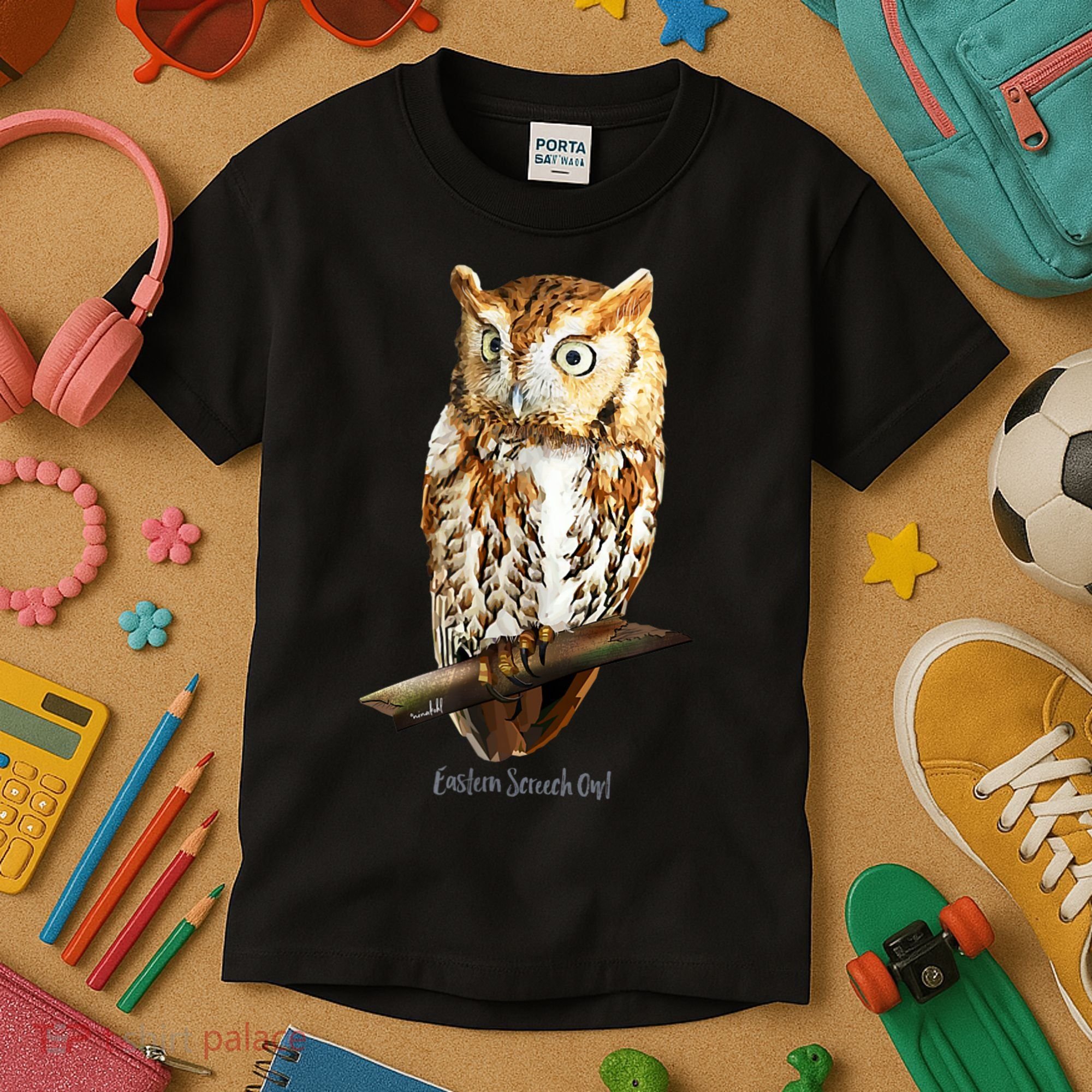 Screech Owl Graphic Birder Wildlife Bird Watching Kids T-Shirt