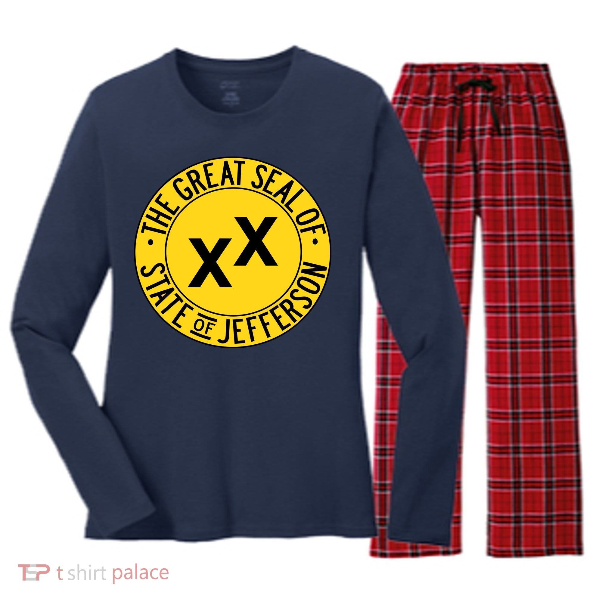 State Of Jefferson Secession Conservative Women's Long Sleeve Flannel Pajama Set 