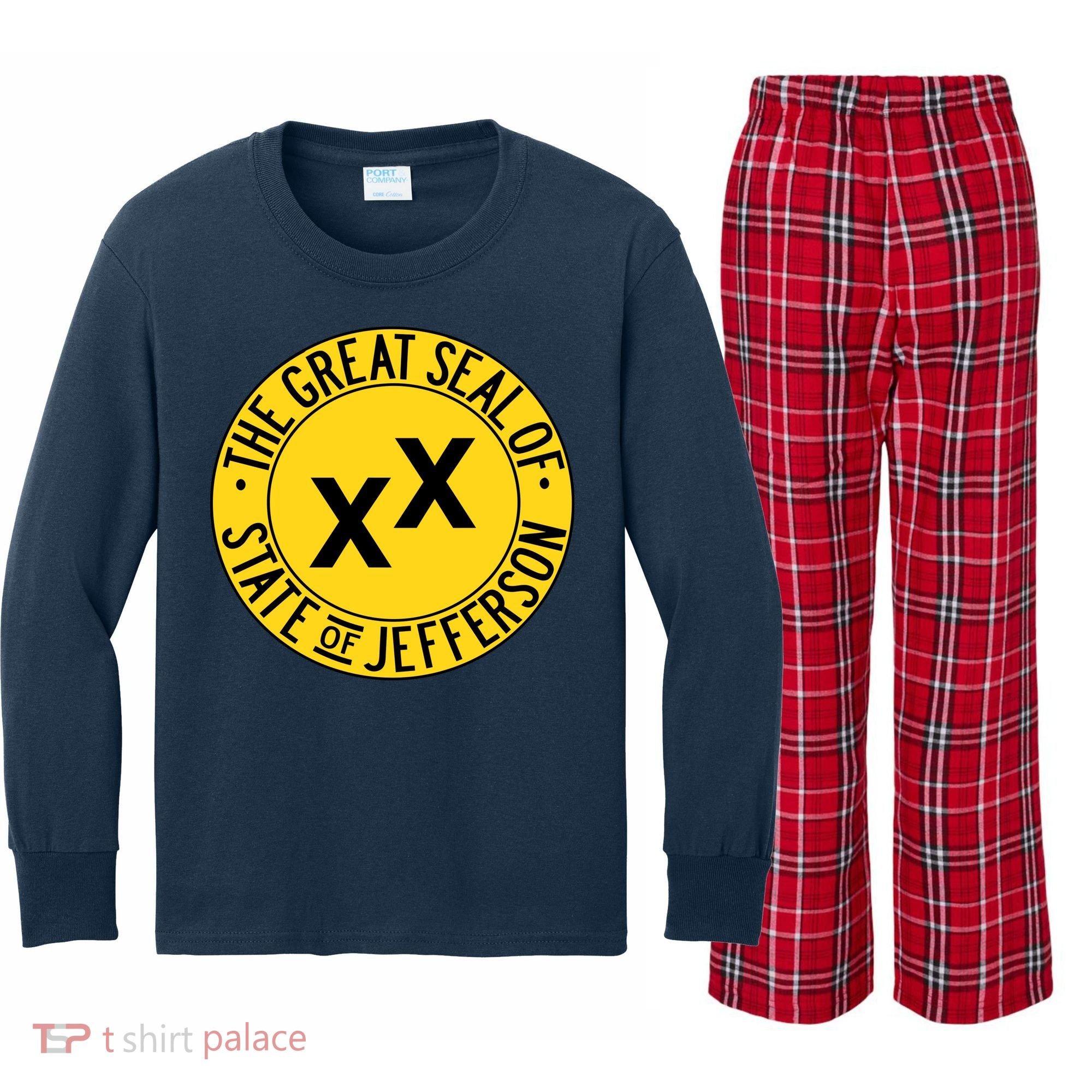 State Of Jefferson Secession Conservative Kids Long Sleeve Plaid Pajama Set