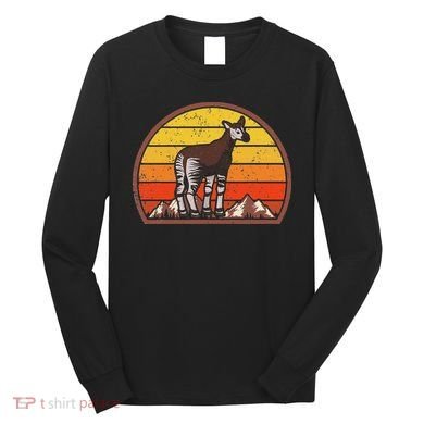 Sunset Okapi Lover Gift Vintage Retro Okapi Long Sleeve Shirt