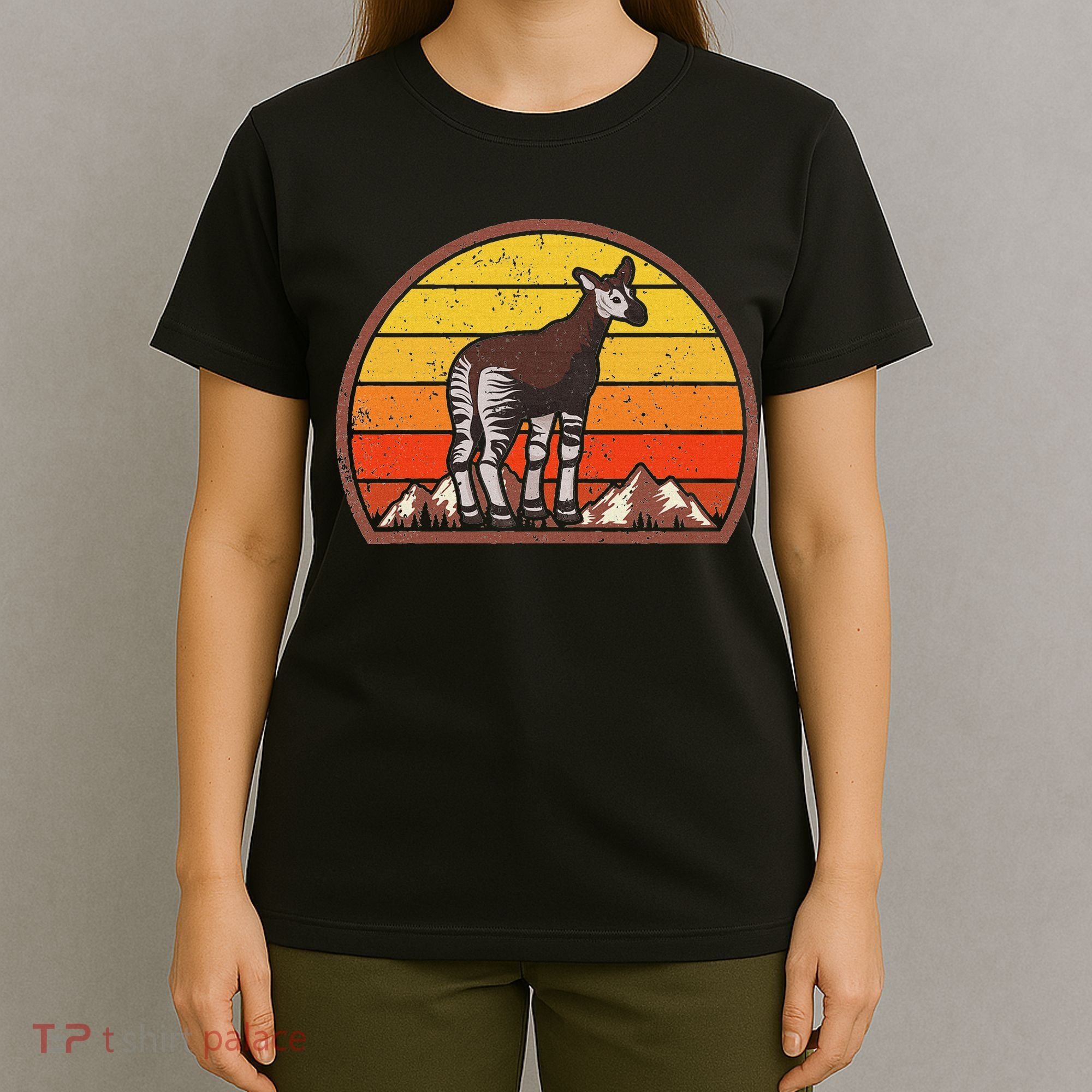 Sunset Okapi Lover Gift Vintage Retro Okapi T-Shirt