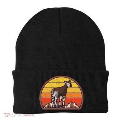 Sunset Okapi Lover Gift Vintage Retro Okapi Beanie