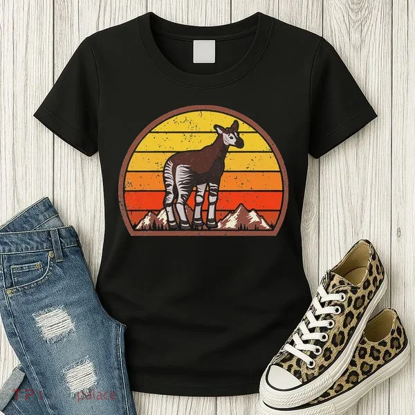 Sunset Okapi Lover Gift Vintage Retro Okapi Women's T-Shirt