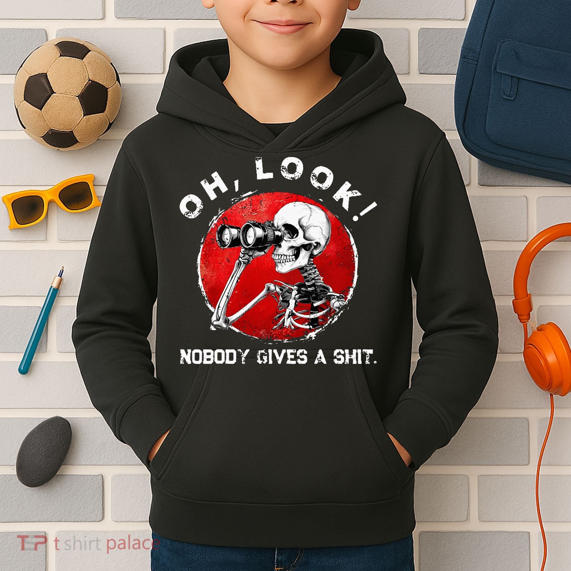 Skeleton Oh Look Nobody Gives A Shit Kids Hoodie